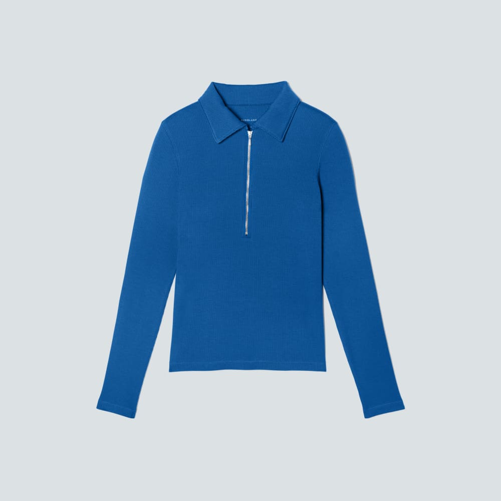 The Super-Soft Zip Polo in Lapis Blue — front view