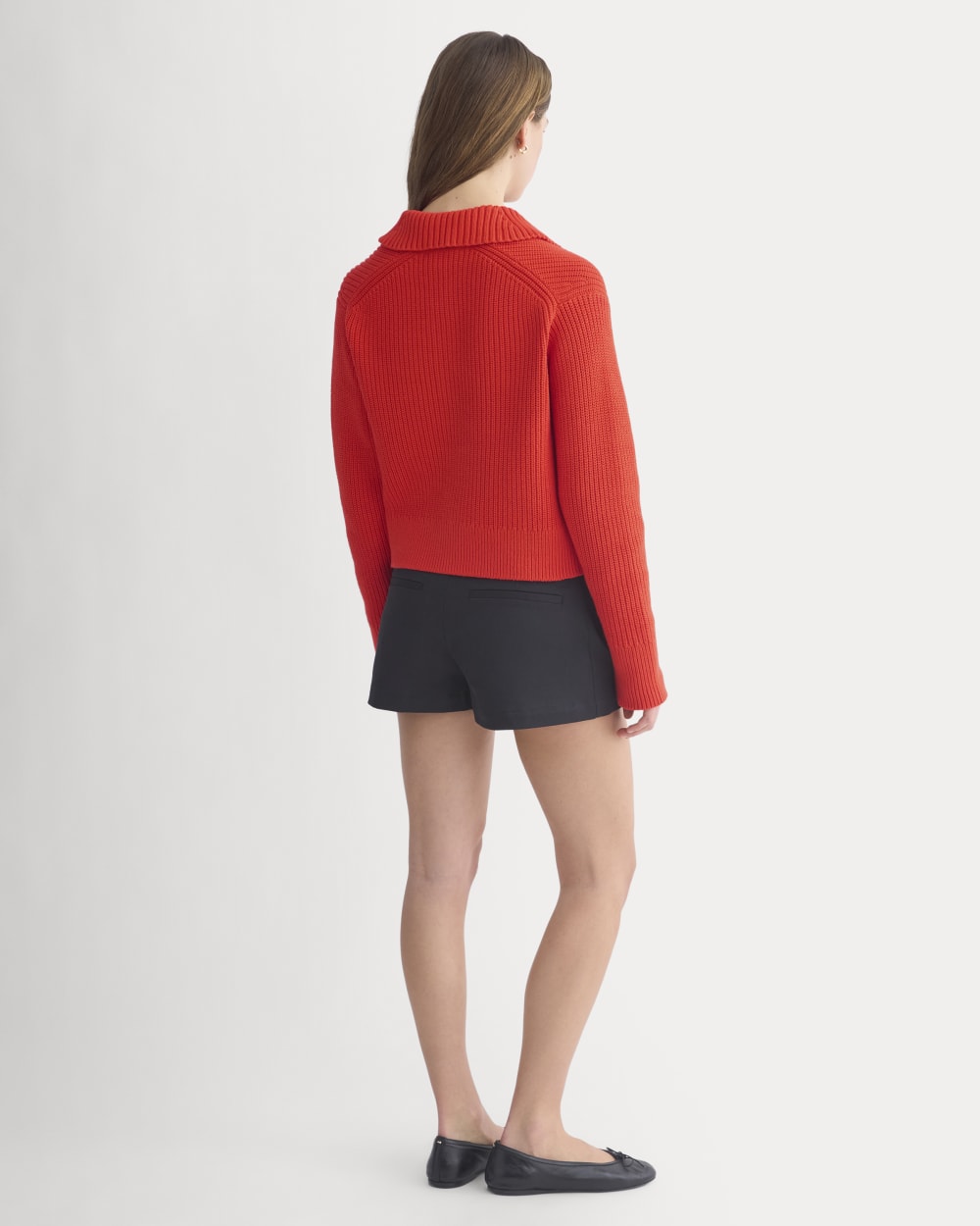 Shrunken Cardigan in Everyday Cotton in Fiery Red — detail view