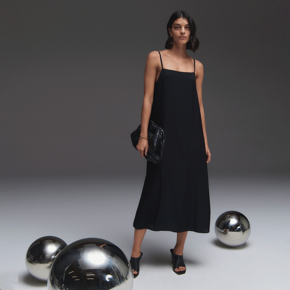 The Japanese GoWeave® Slip Dress in Black — front view