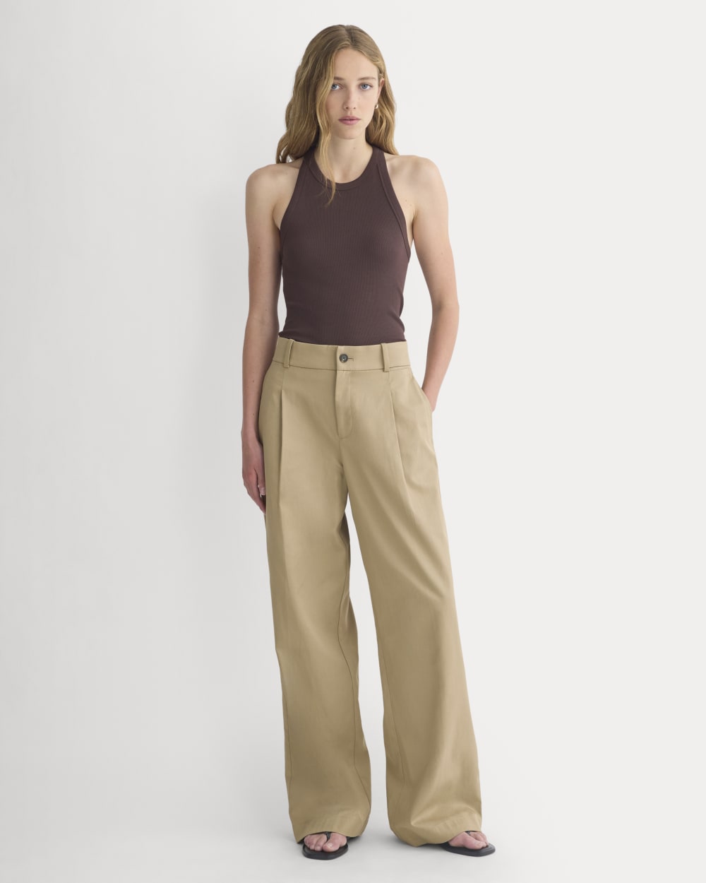 Wide-Leg Trouser in Buttersmooth in Ash Brown — front view