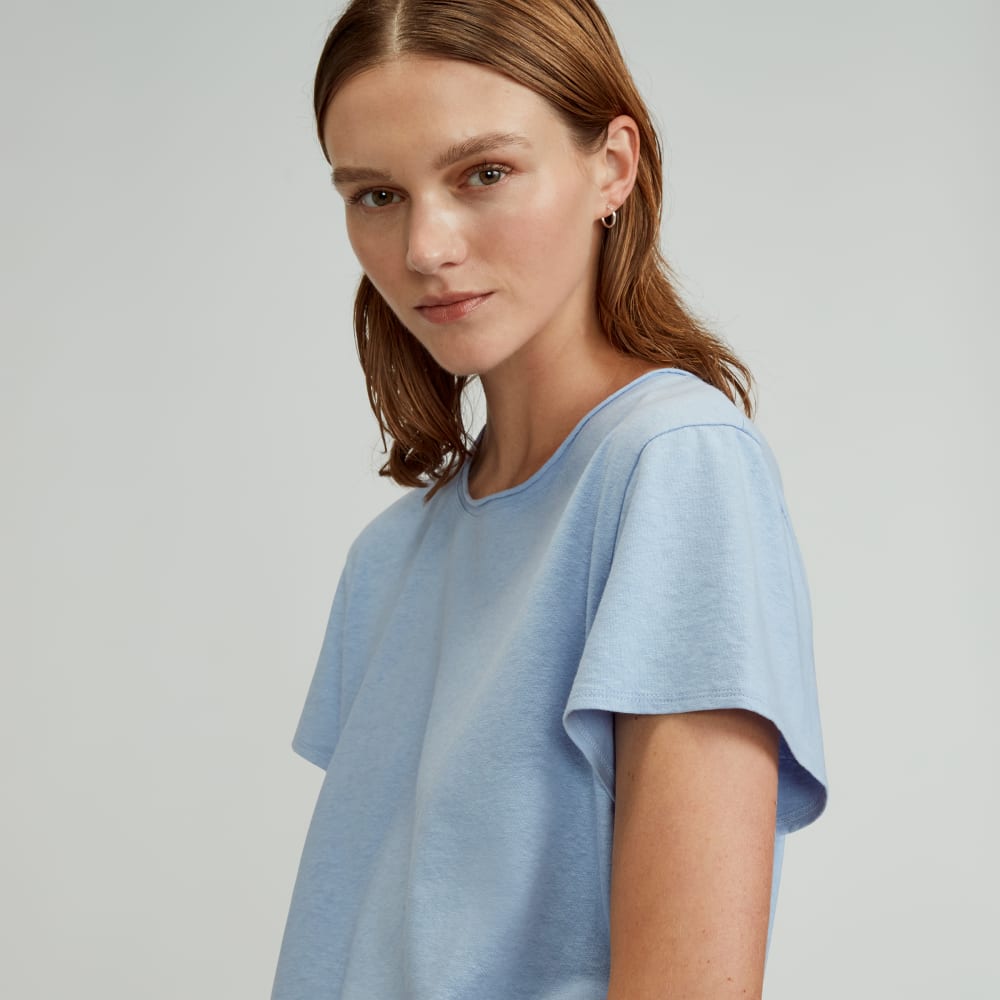 The Relaxed Hemp Tee in Periwinkle — detail view
