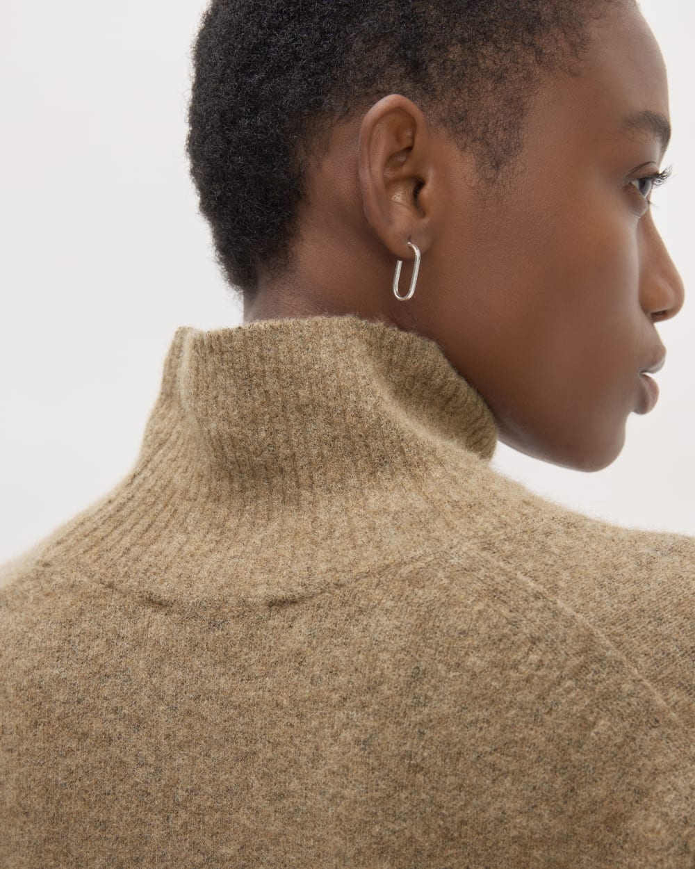 The Cozy Stretch Turtleneck Dress in Heathered Toasted Coconut — detail view