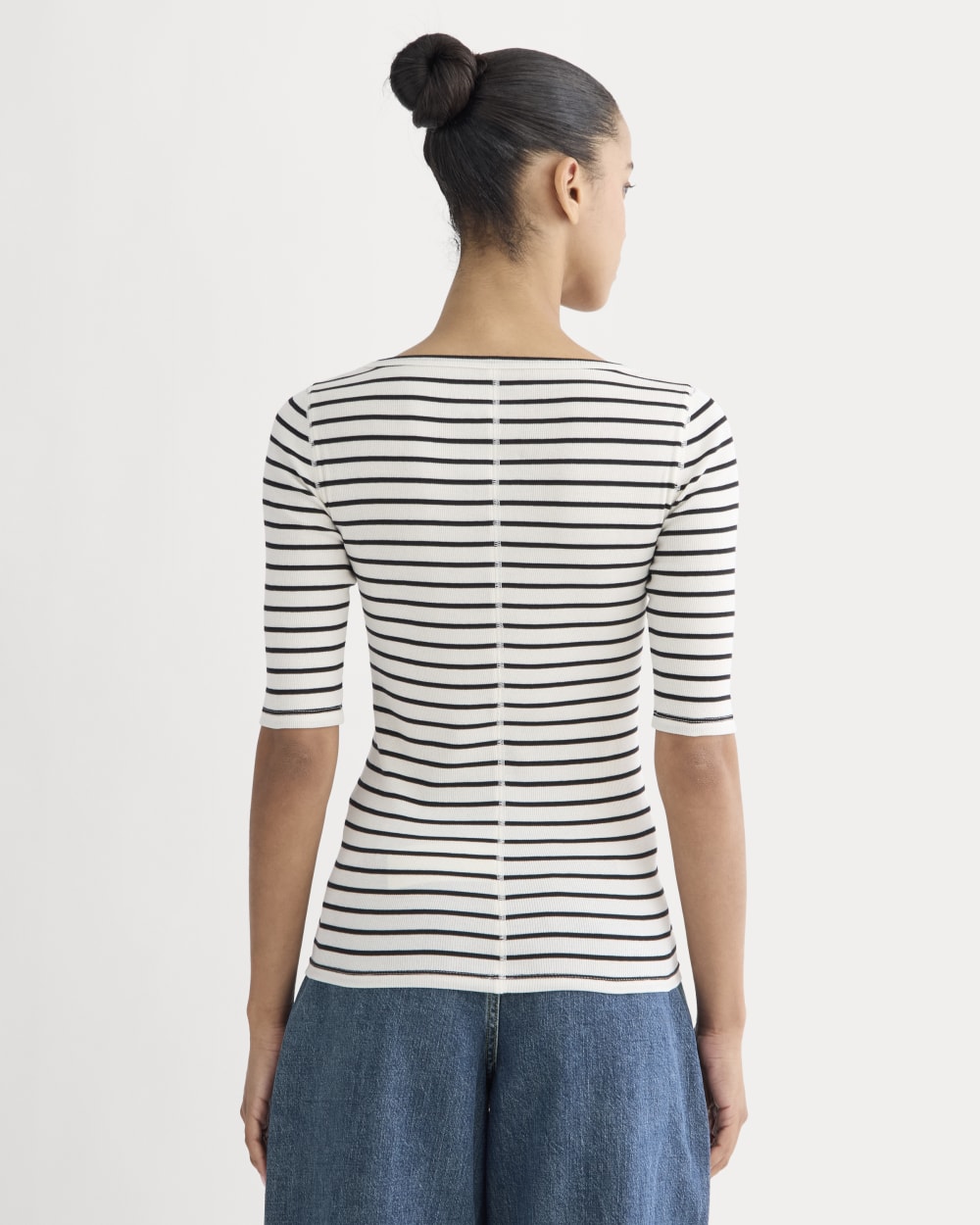 The Luxe Rib Scoop-Neck Tee in Bone / Black — detail view