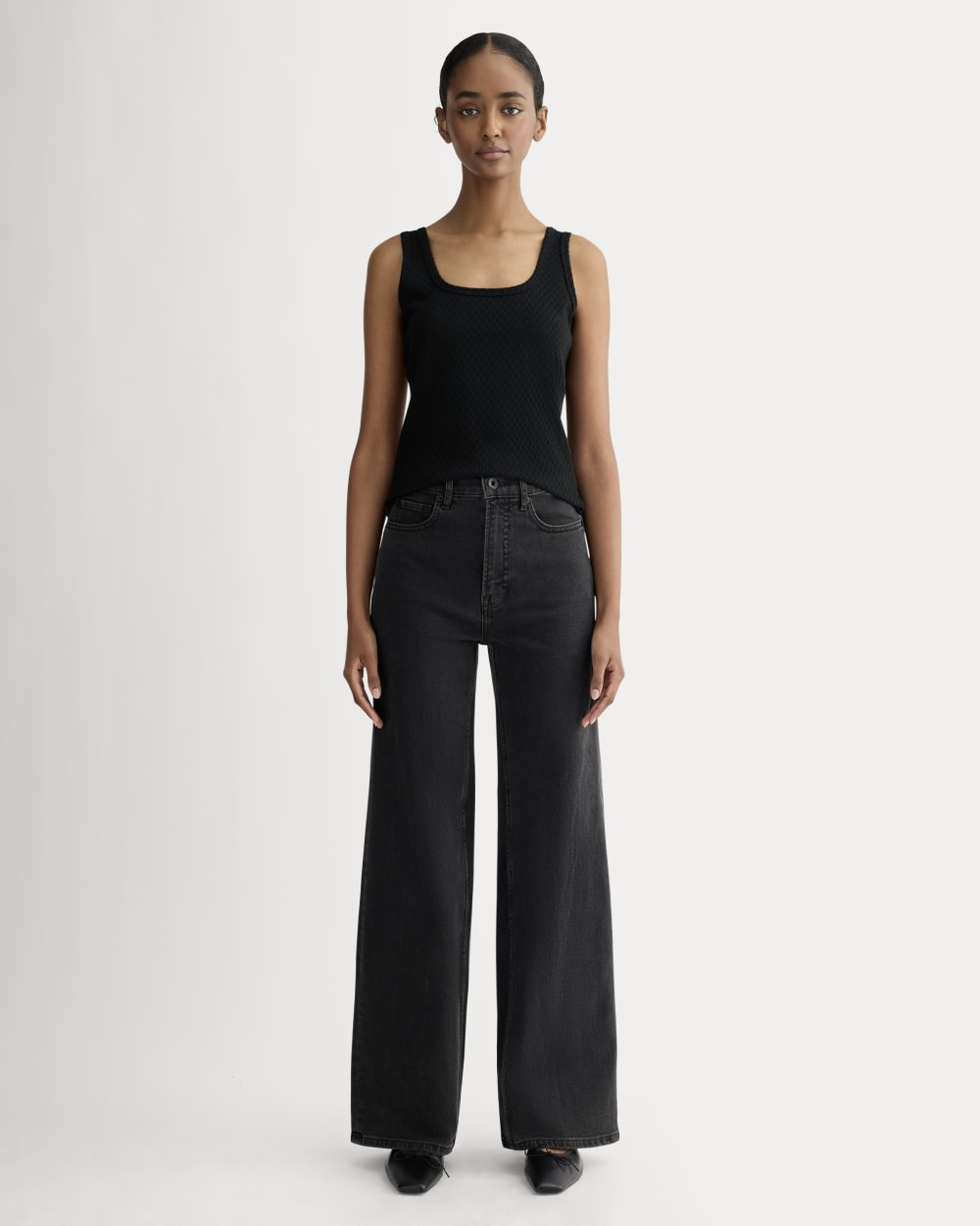 The Pointelle Cami in Black — detail view