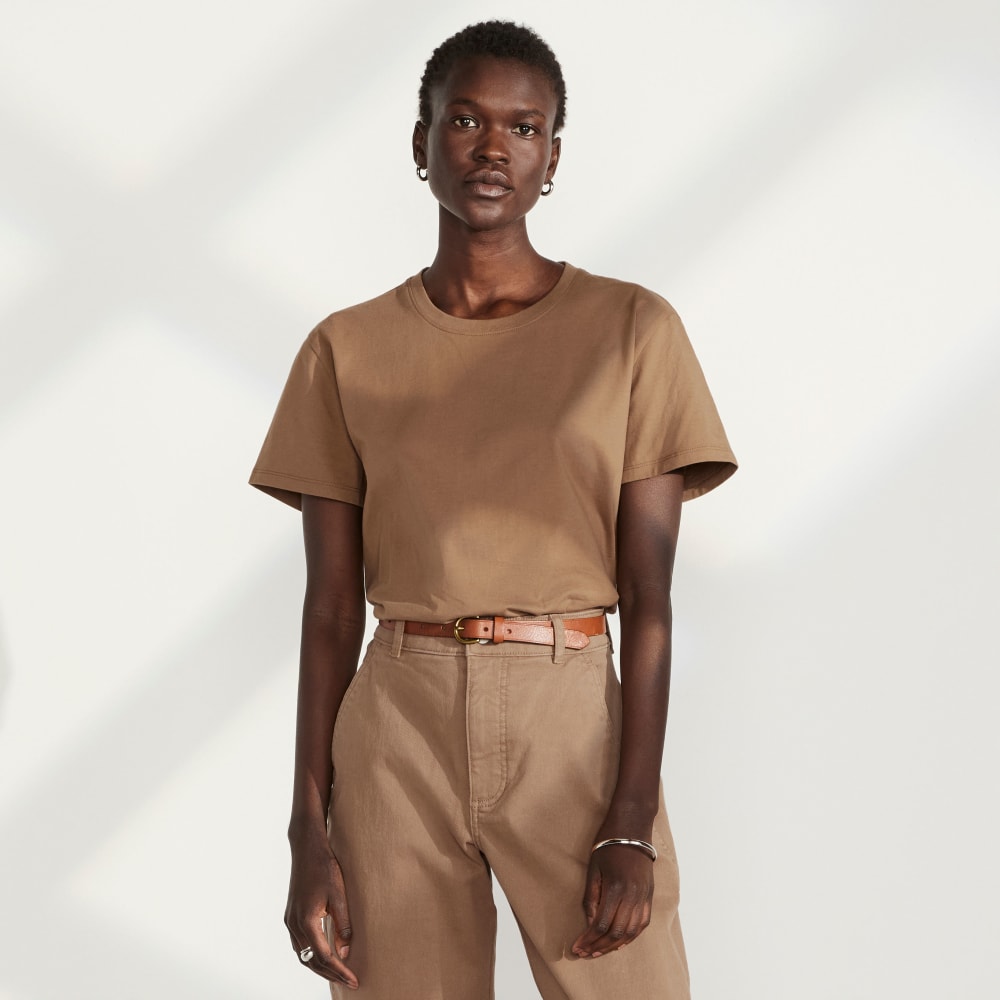 The Box-Cut Tee in Essential Cotton in Toasted Coconut — detail view