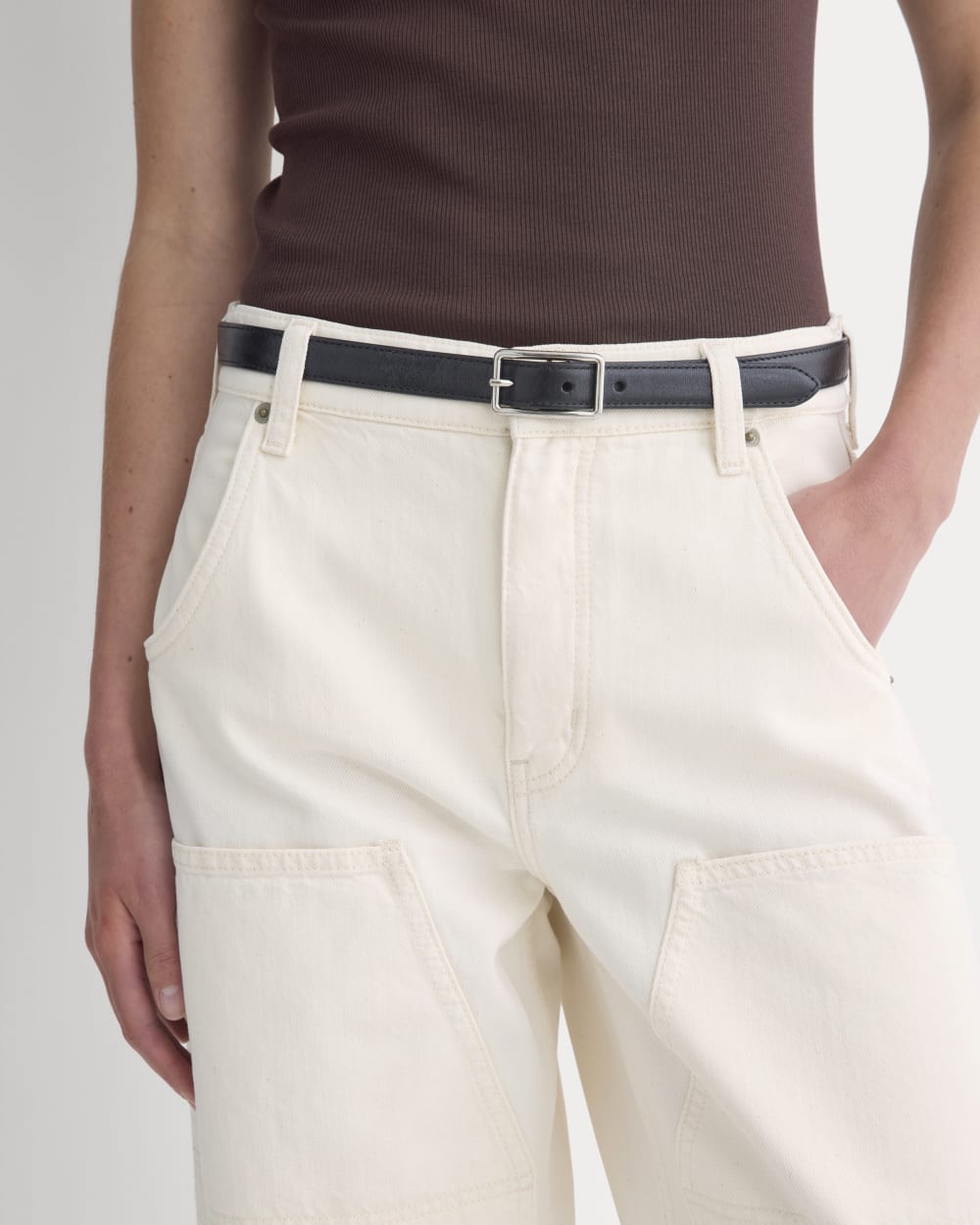 Pull-On Carpenter Jean in Ecru — detail view