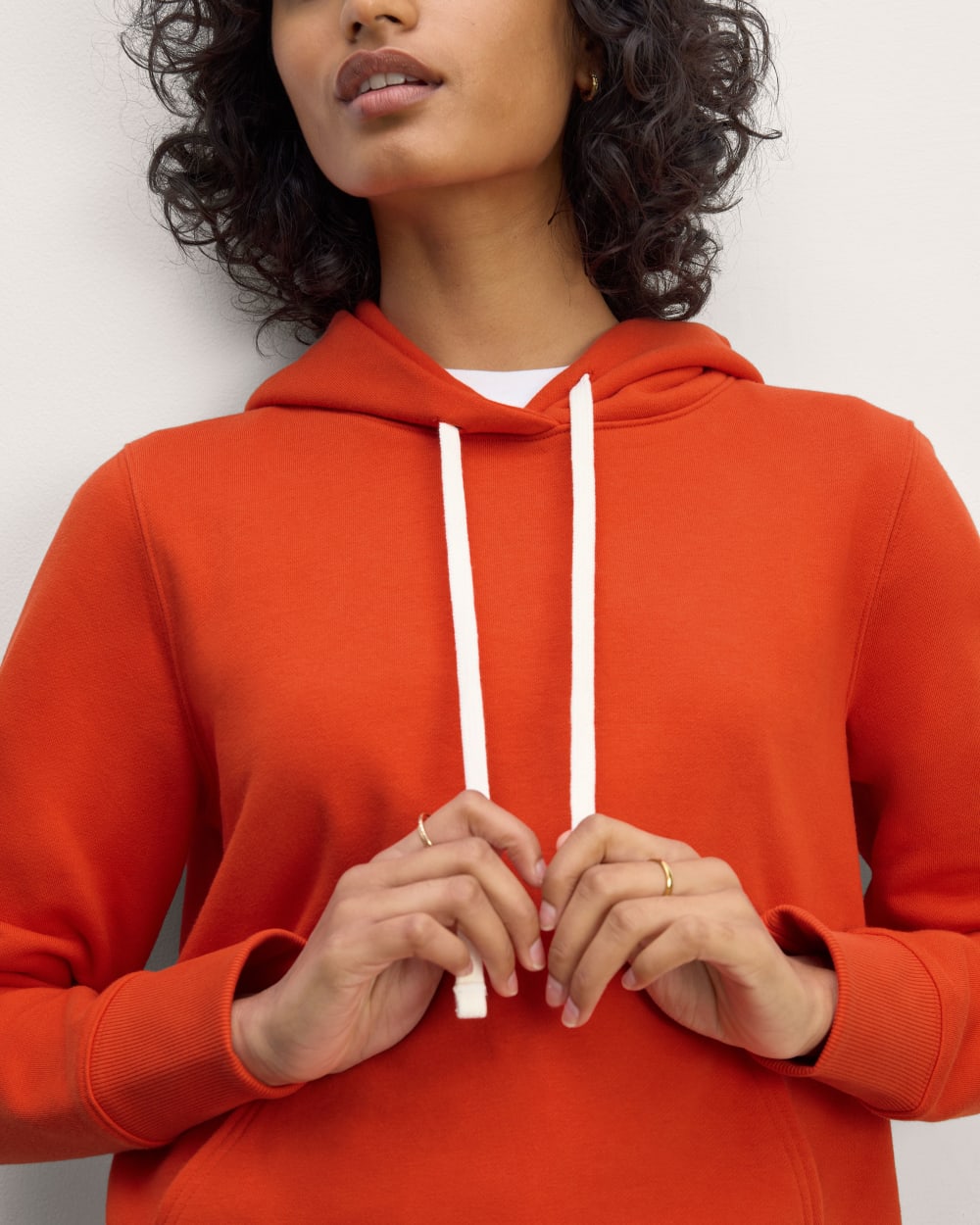 The Off-Duty Terry Hoodie in Poppy Red — detail view