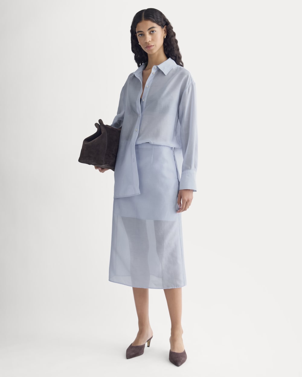Midi Skirt in Cotton-Silk Organza in Kentucky Blue — front view