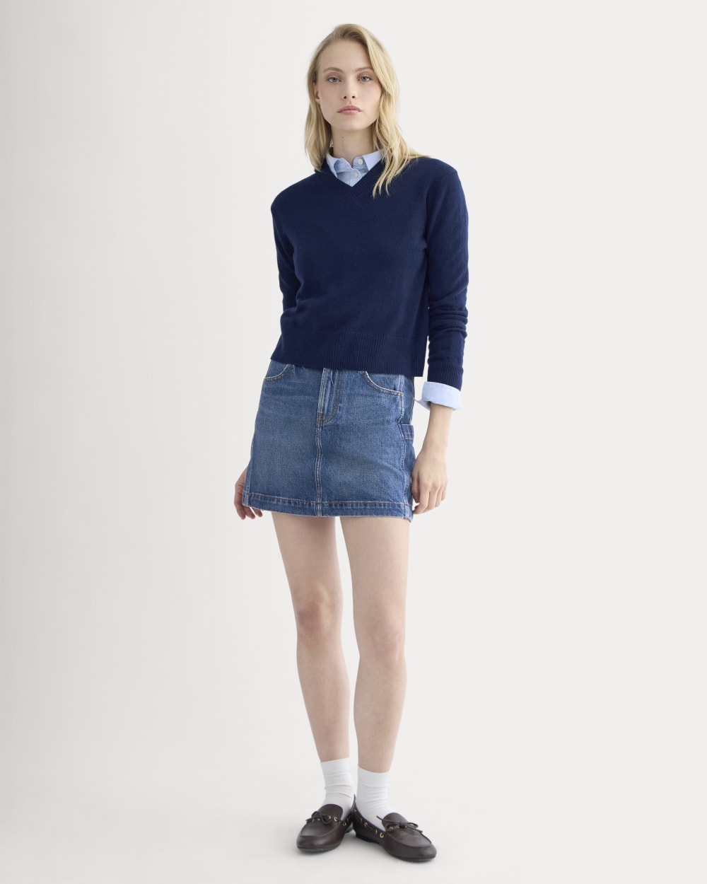 Denim Utility Mini Skirt in Dark Indigo — detail view