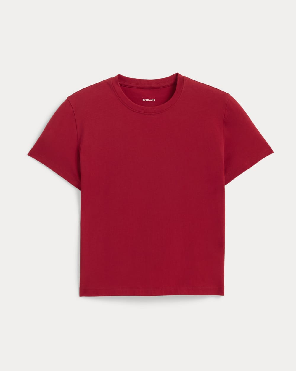 The Box-Cut Tee in Essential Cotton in Berry Red — alternate view