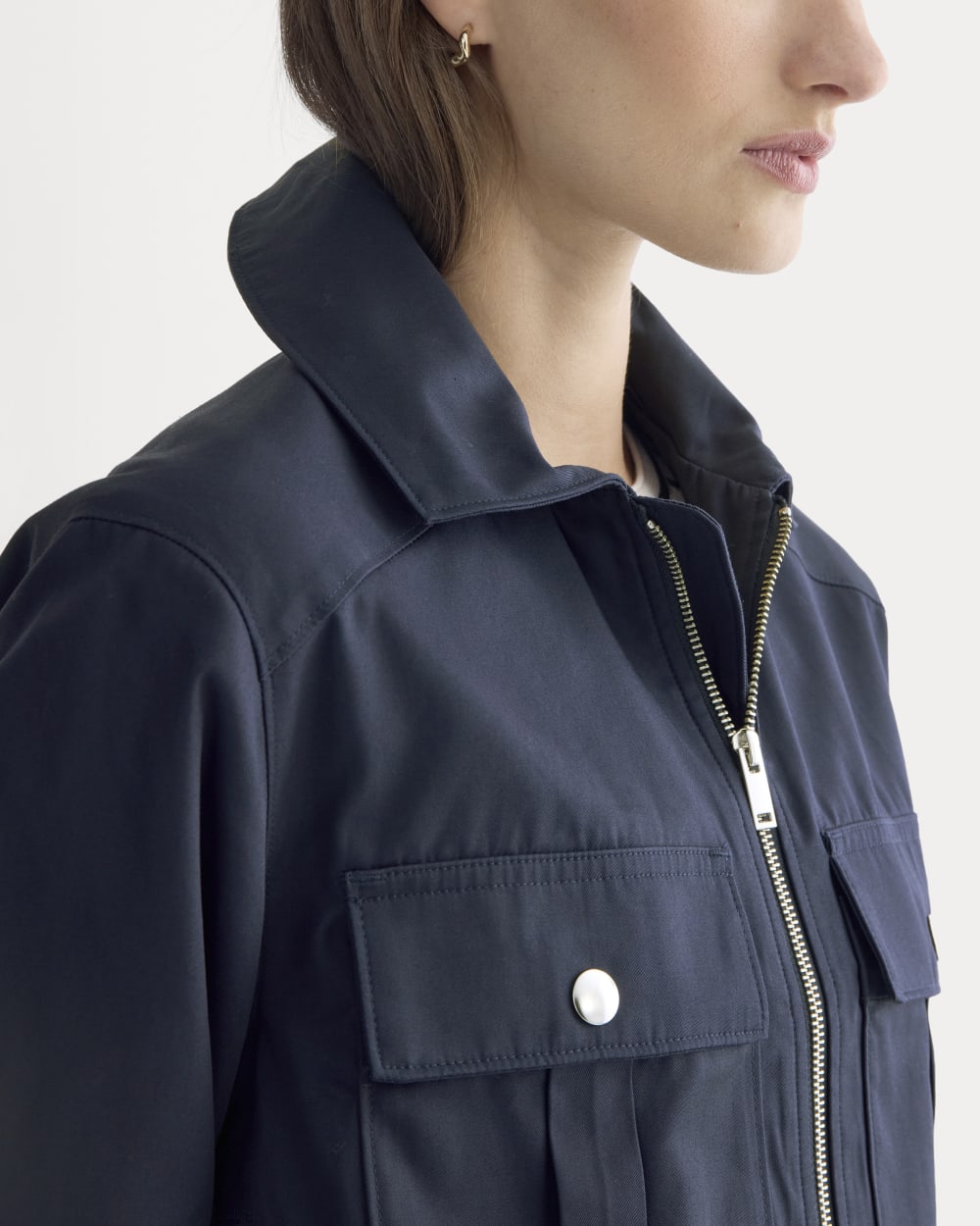 The Cropped Utility Jacket in Navy — detail view