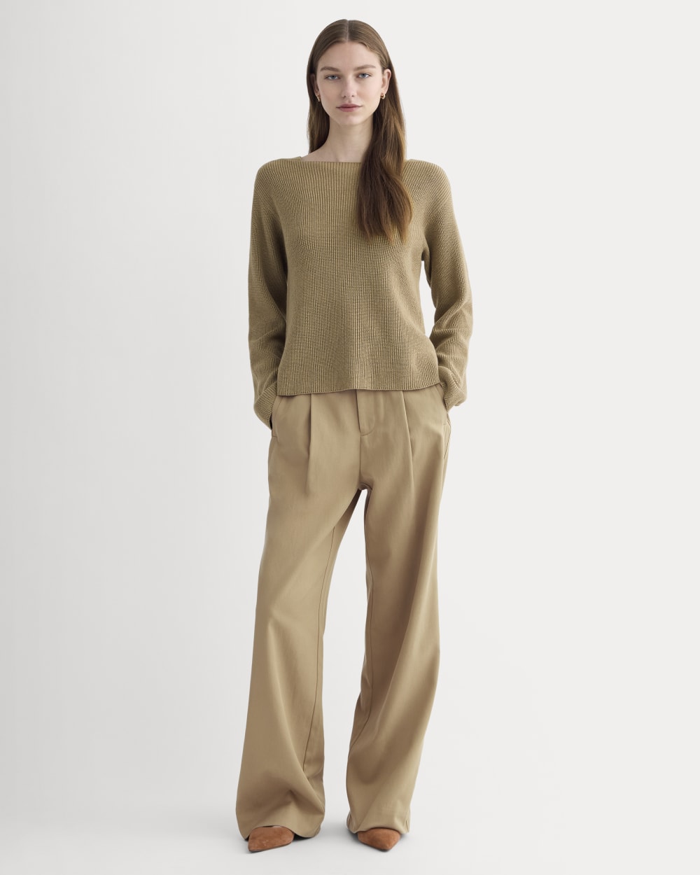 The Boatneck Top in Everyday Cotton in Dark Heathered Camel — detail view