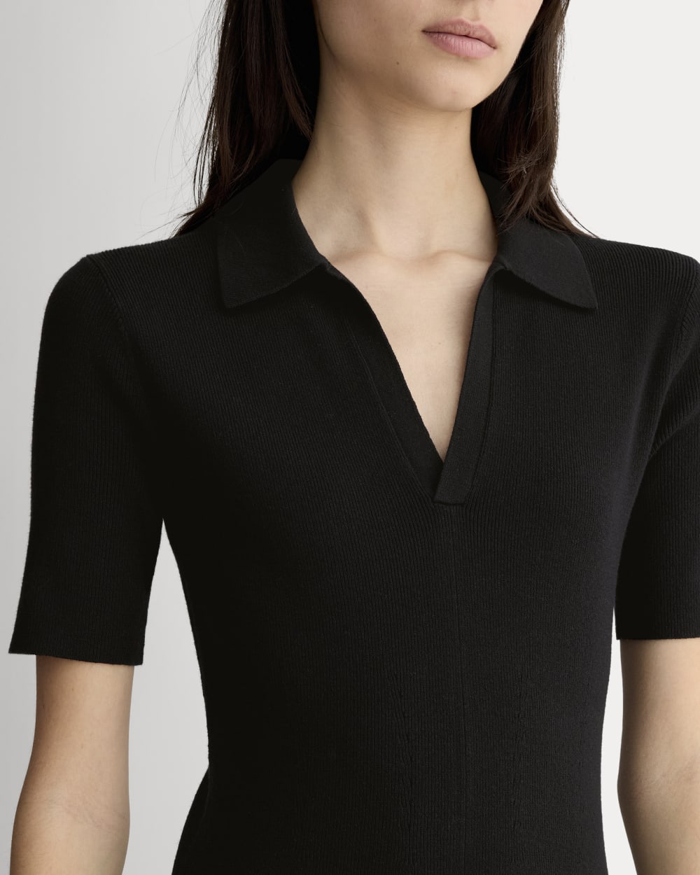 The Knit Polo Dress in Black — detail view