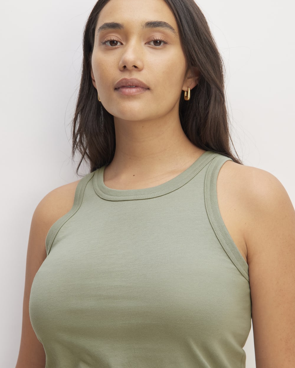 The Tank in Essential Cotton in Sage Green — detail view