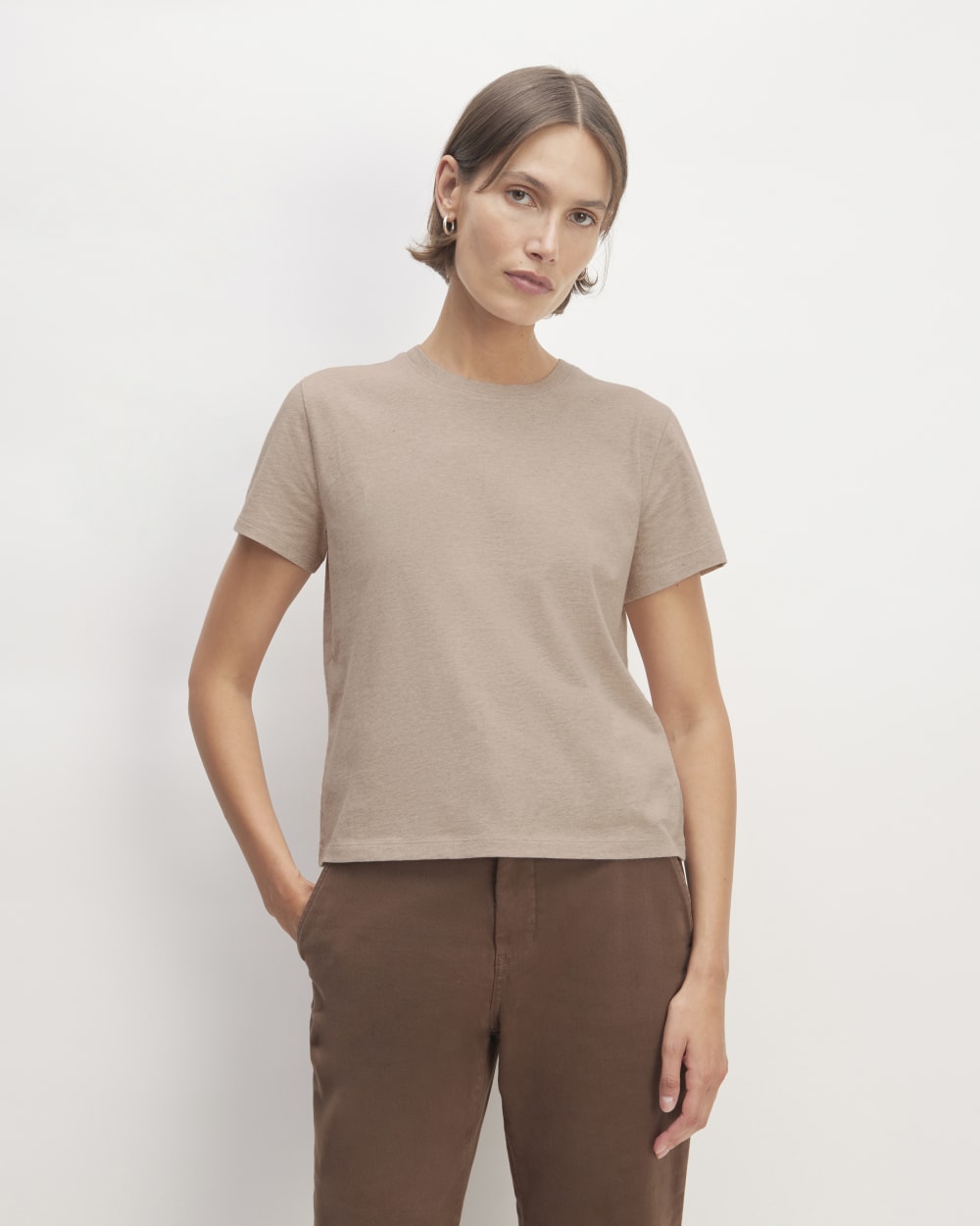 The Box-Cut Tee in Essential Cotton in Burnt Sugar — front view