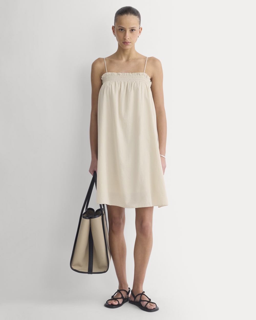 Gauze Smocked Dress in Birch — front view