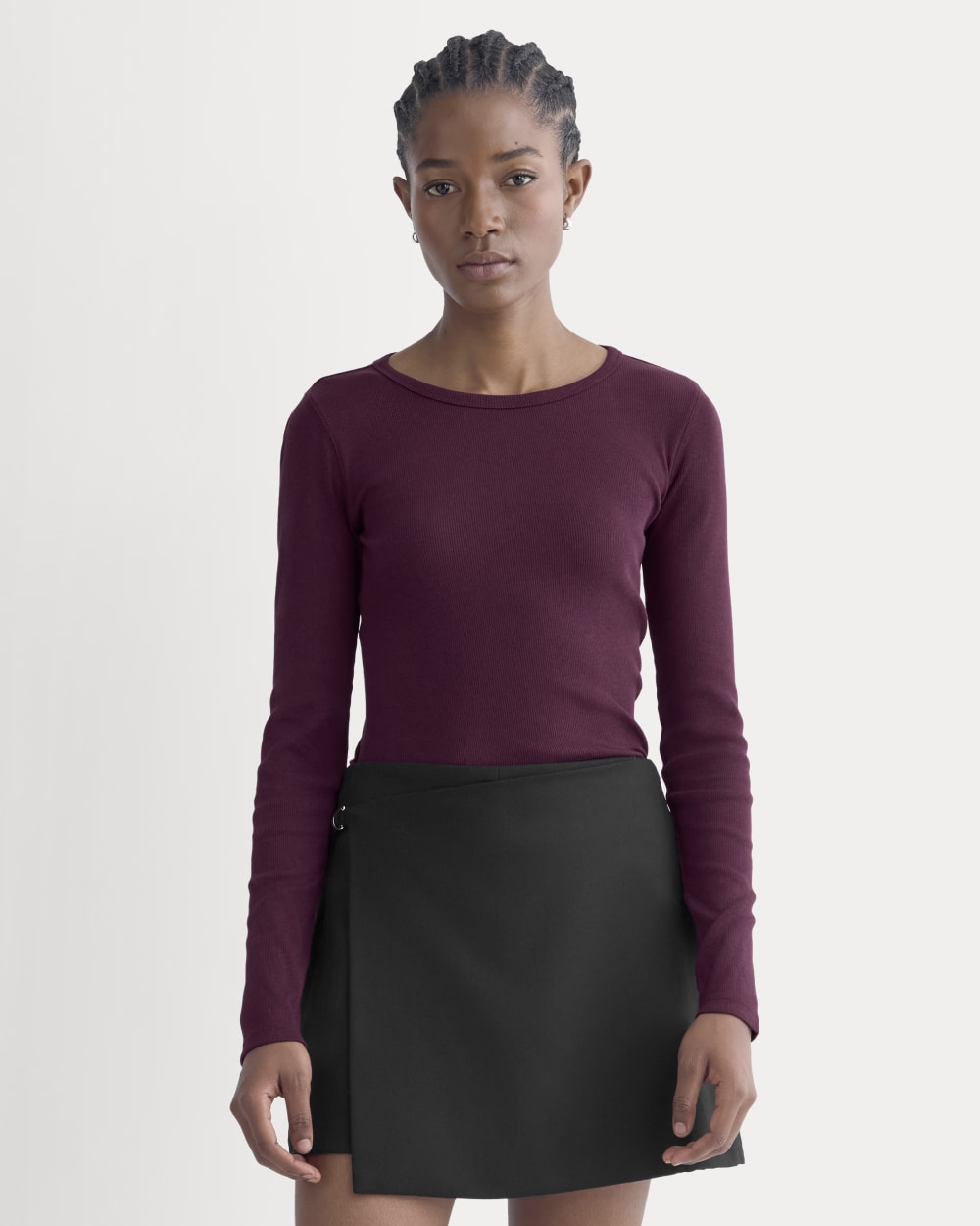 The Luxe Rib Long-Sleeve Crew in Heathered Port Royale — front view