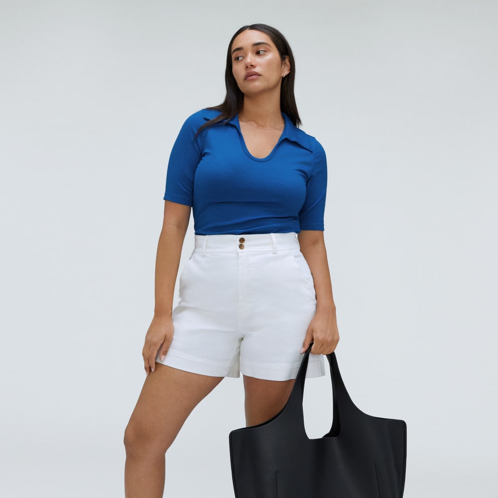The Super-Soft Short Sleeve Polo in Lapis Blue — detail view