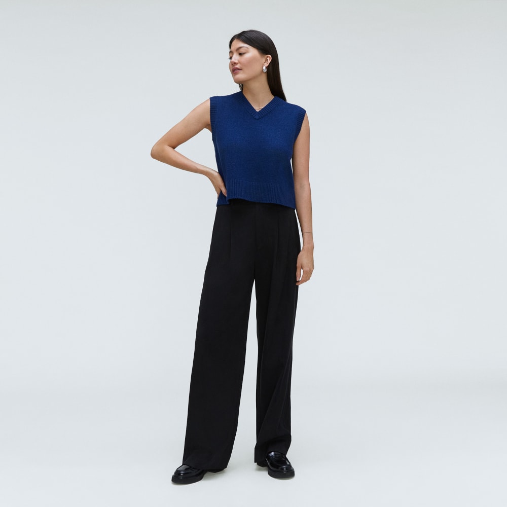 The Cashmere Vest in Bright Navy — detail view