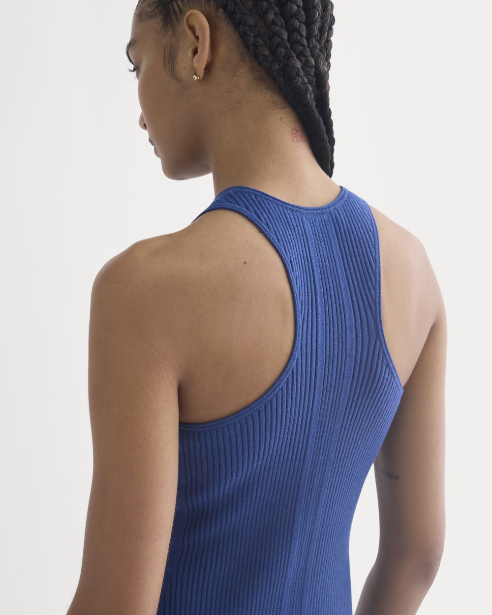 Cutaway Ribbed Midi Dress in Estate Blue — detail view