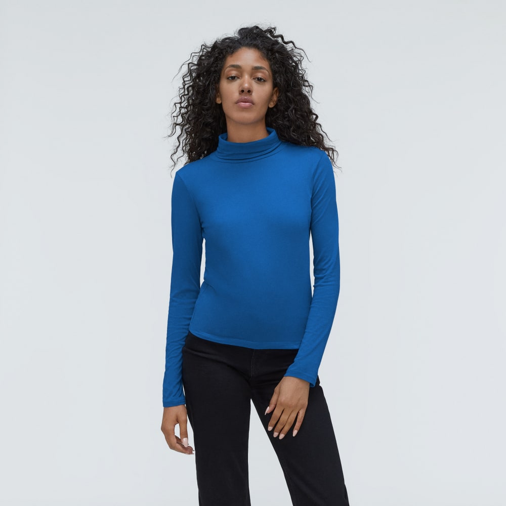 The Organic Cotton Turtleneck in Lapis Blue — front view