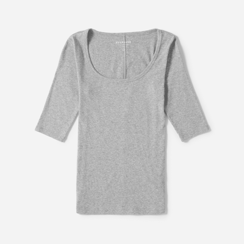 The Luxe Micro-Rib Scoop-Neck Tee in Heathered Grey — front view