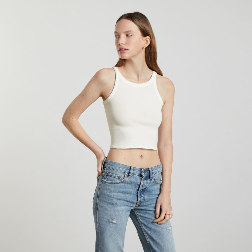 The Pima Micro-Rib Short Tank in White — alternate view