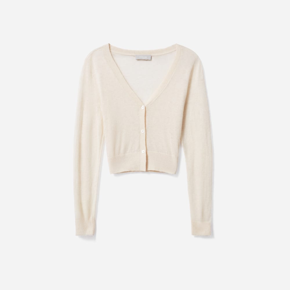 The Featherweight Alpaca Cardigan in Heathered Bone — front view