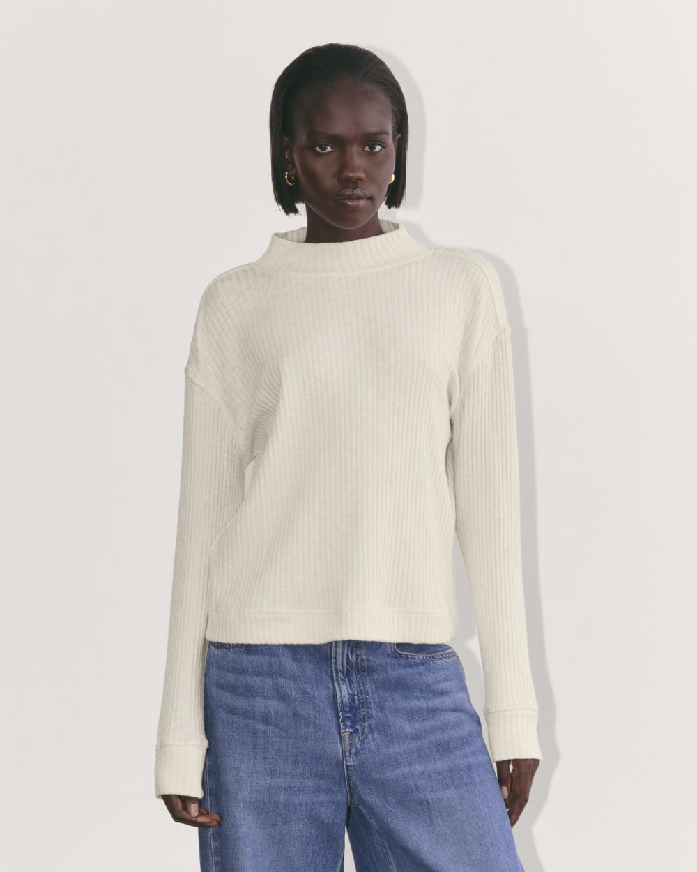 The Cozy Rib Funnel-Neck in Bone — front view