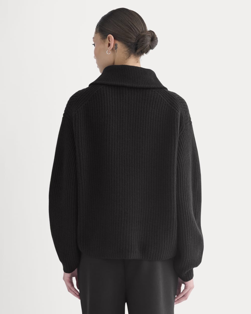 The Half-Zip Sweater in Luxe Merino in Black — detail view