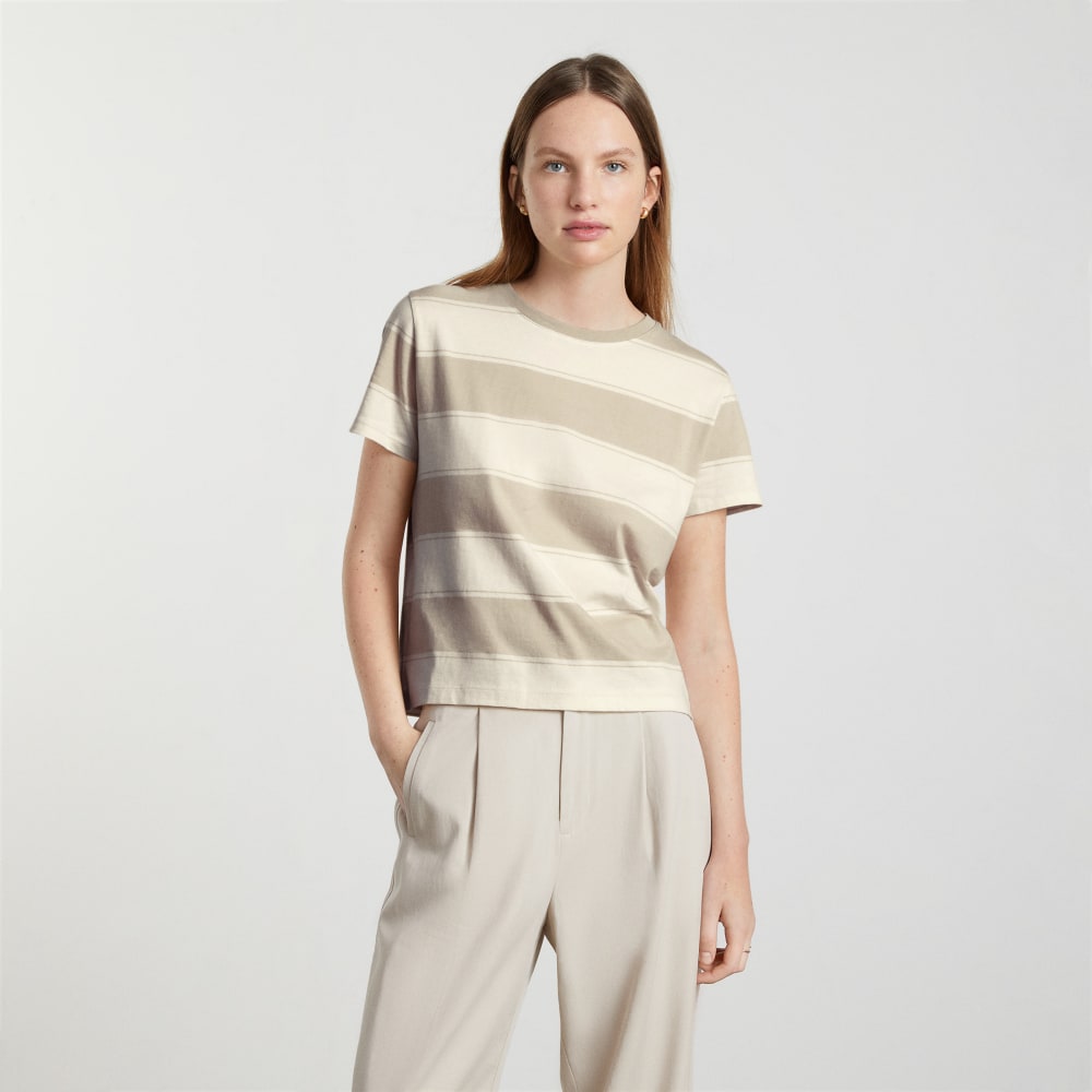 The Box-Cut Tee in Essential Cotton in Pale Khaki / Canvas Tan — alternate view