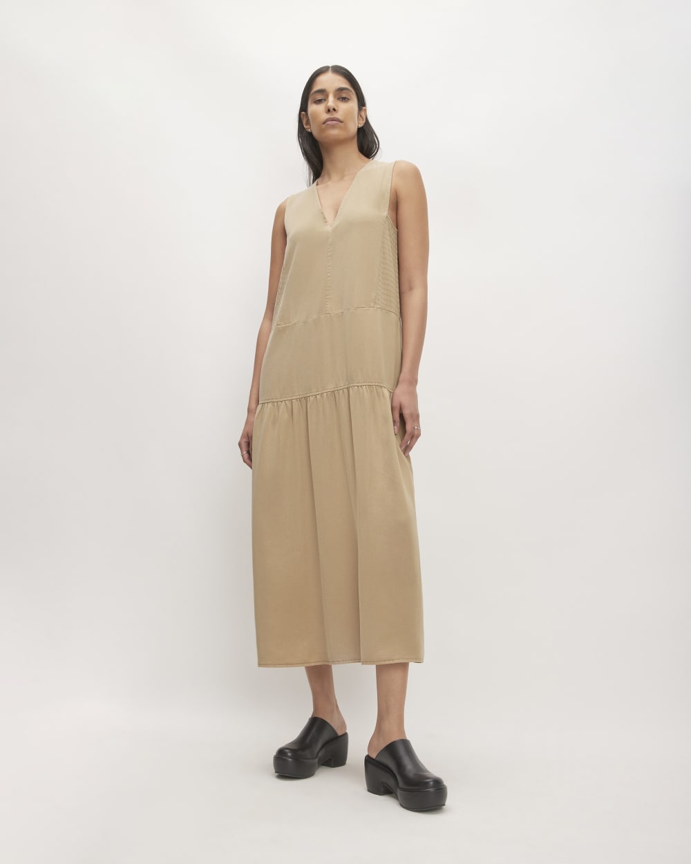 The TENCEL™ V-Neck Dress in Cornstalk — front view