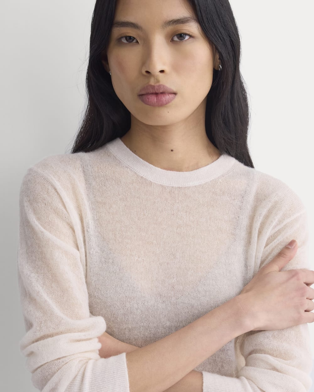The Air Alpaca™ Relaxed Crew Top in Soft Pink — detail view
