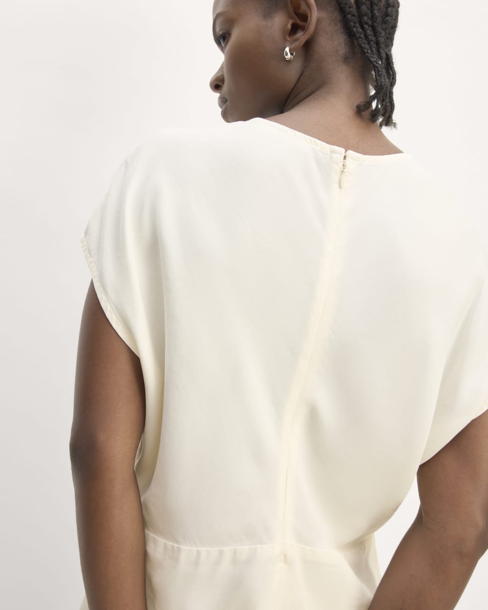 The Drape Top in Butterlite in Bone — detail view