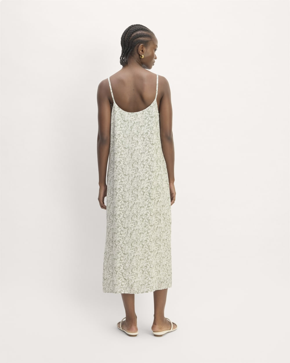 The Summer Slip Dress in Sage Mini Floral — detail view