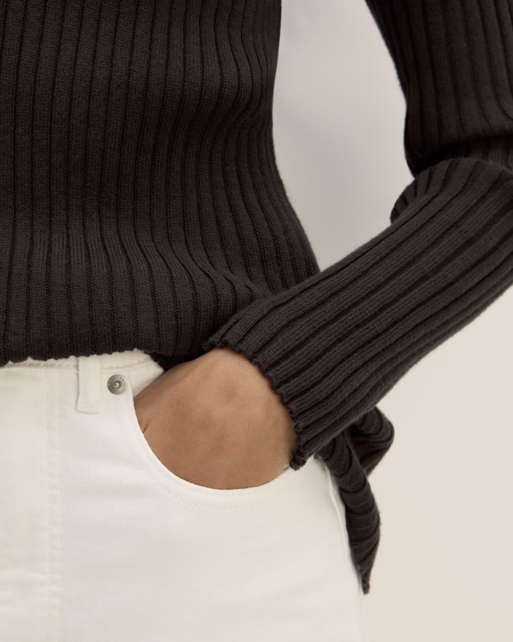 The Cotton Rib Crew in Black — detail view