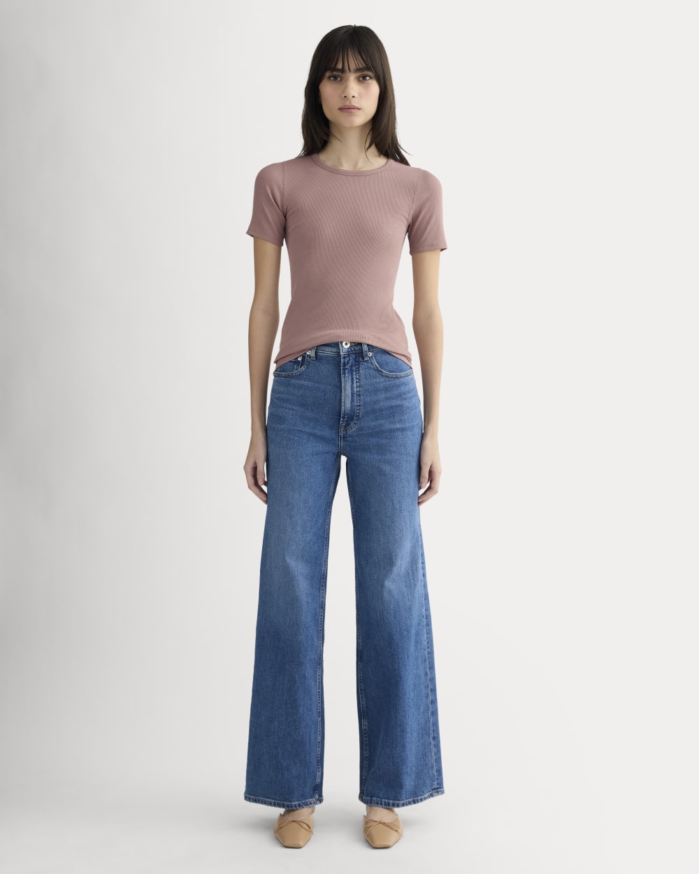 The Luxe Rib Crew in Rose Dusk — detail view