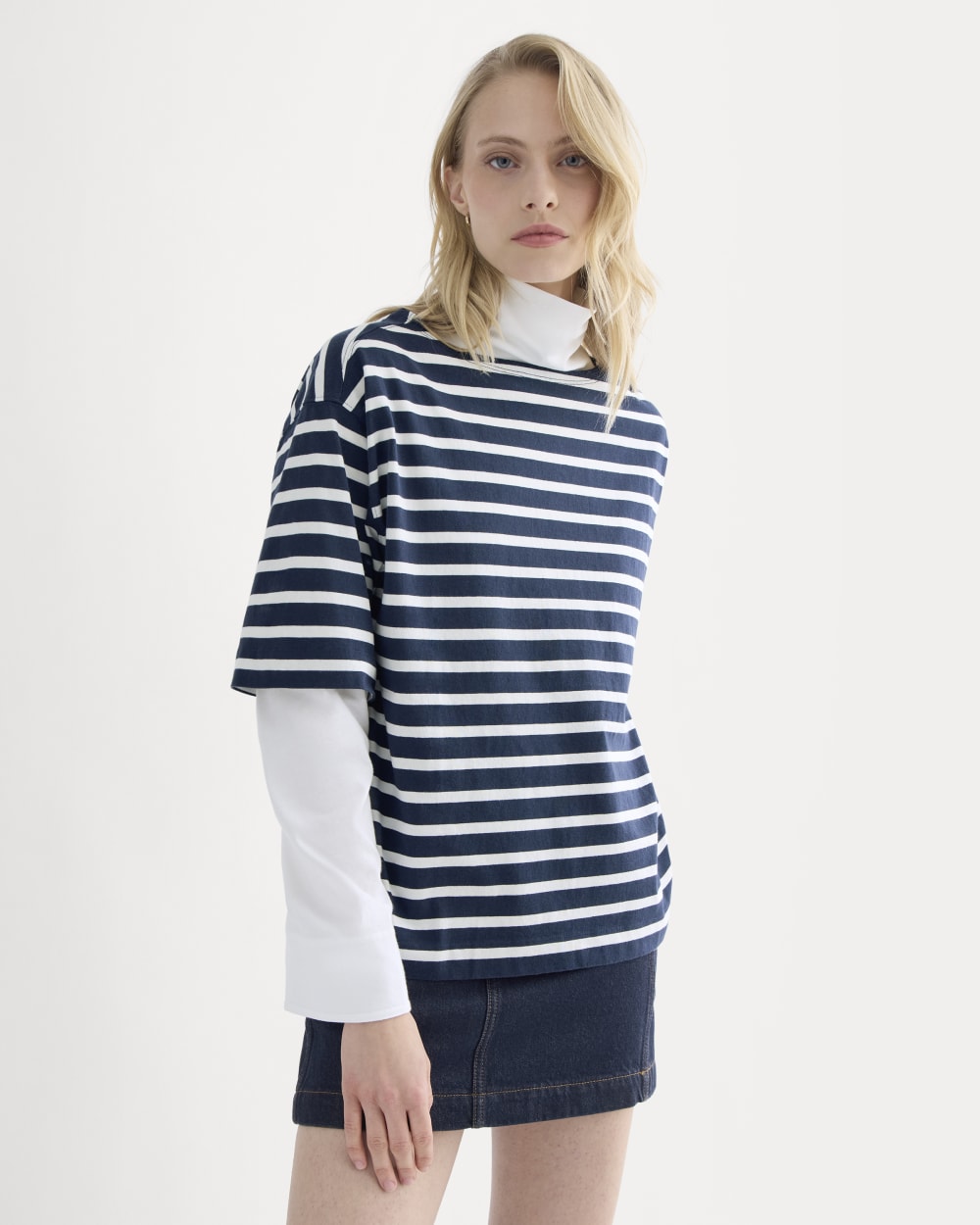 Mariner Tee in Navy / Bone — front view