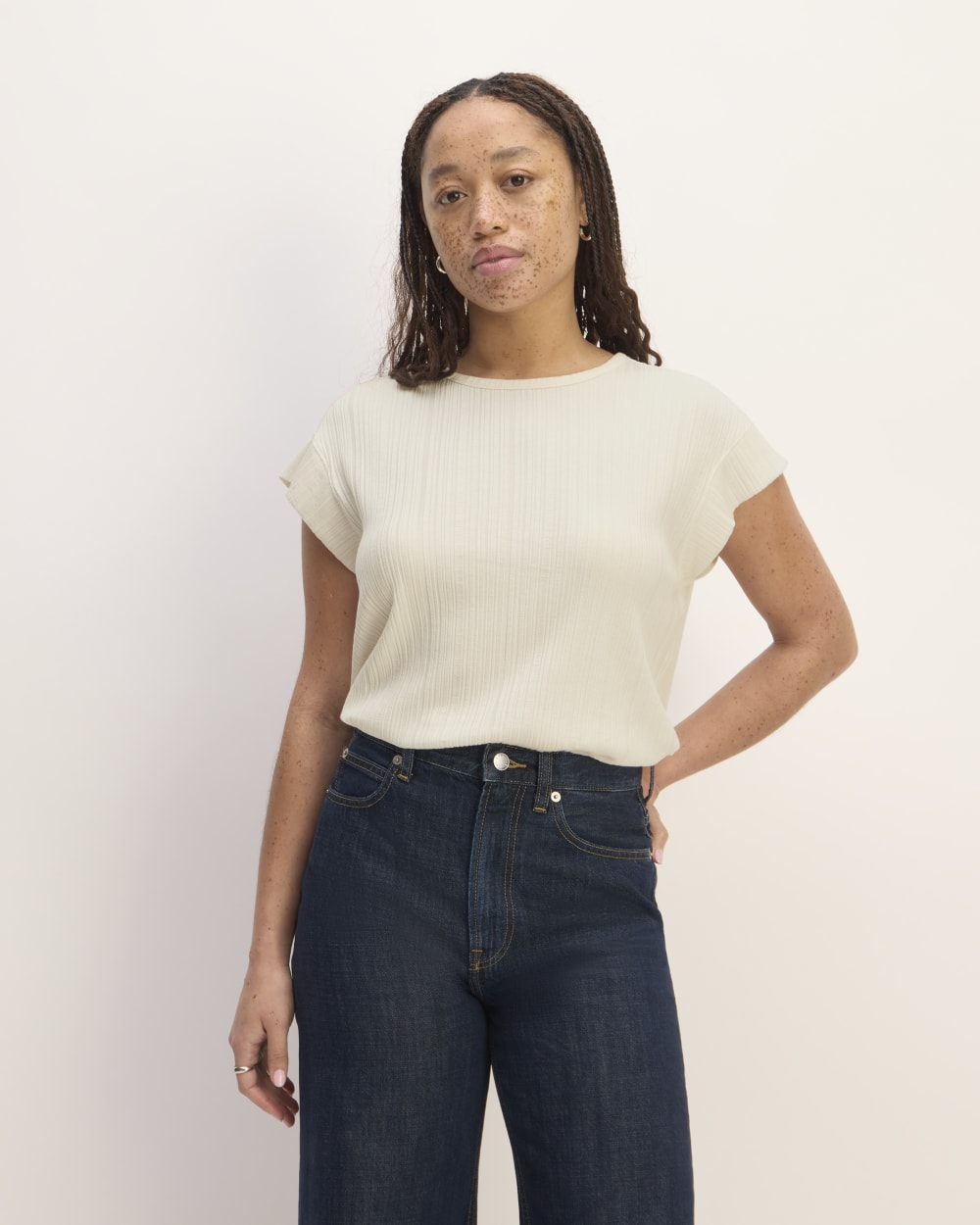 The Rib Muscle Tee in Bone — front view