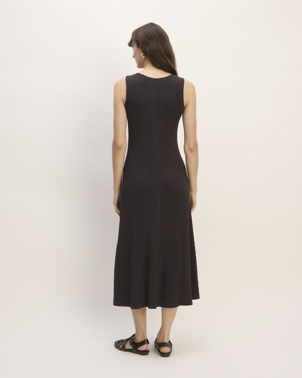 The Rib-Knit A-Line Tank Dress in Black — detail view