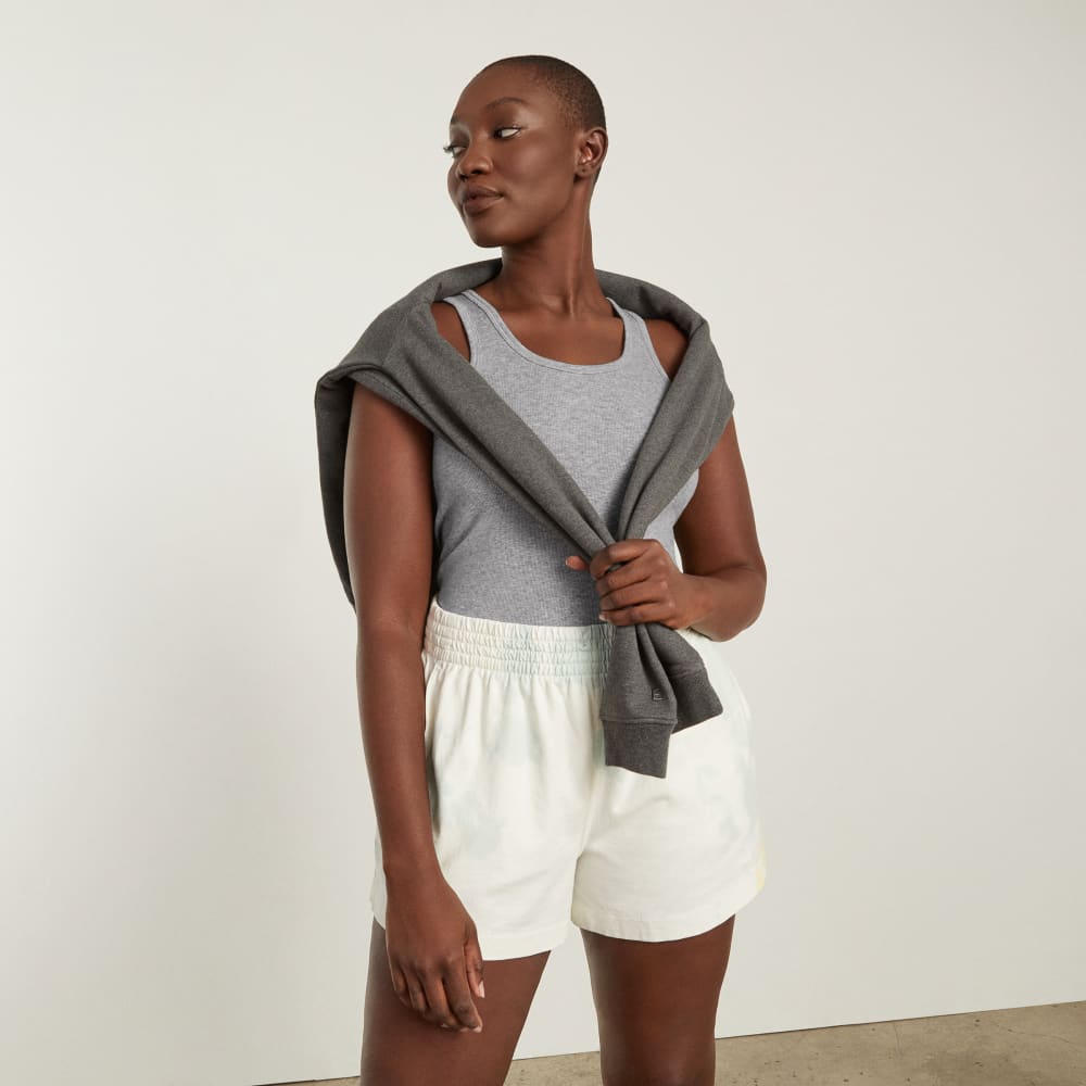 The Pima Micro-Rib U-neck Tank in Heathered Grey — detail view
