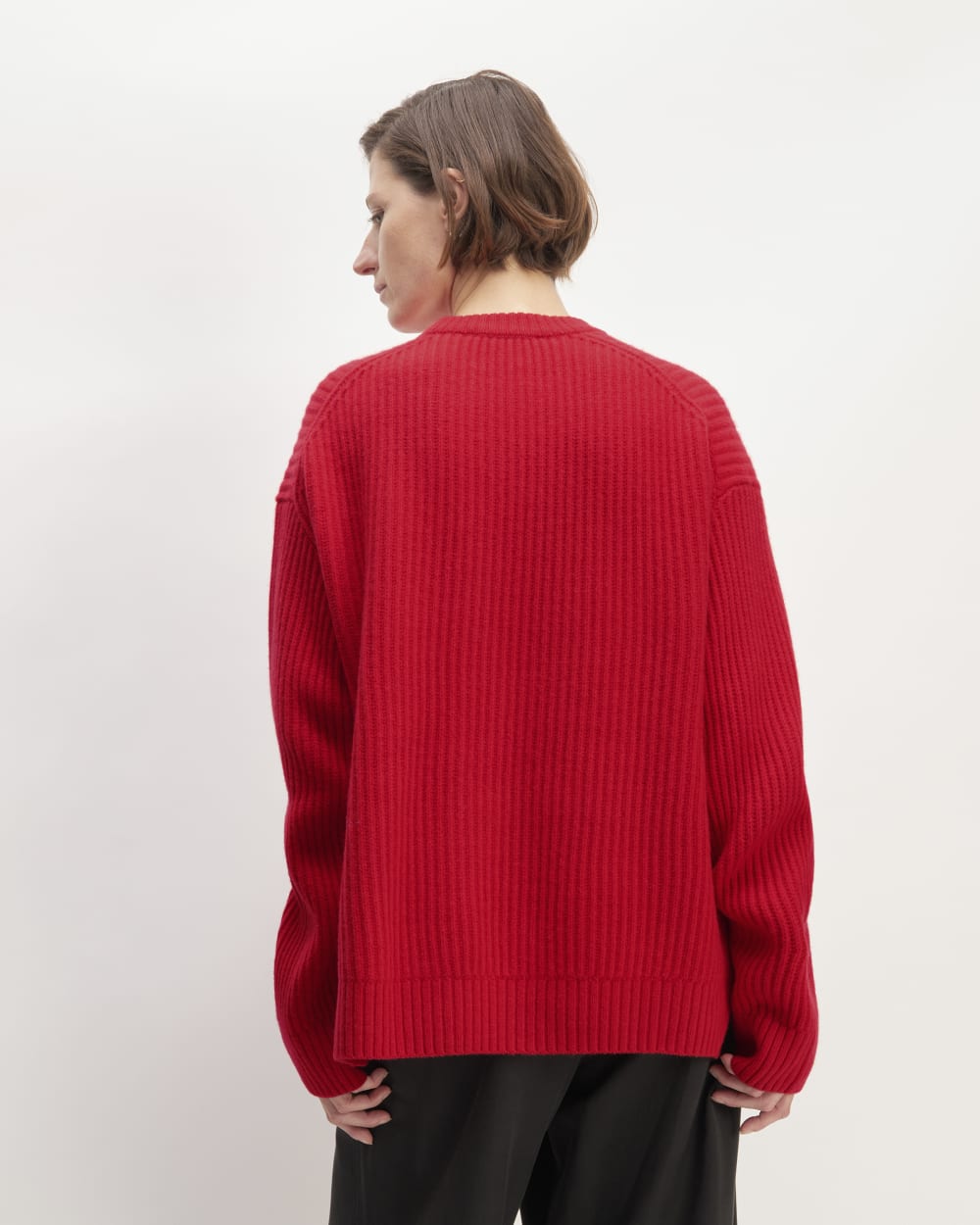 The Oversized Crew in Luxe Merino in Classic Red — detail view