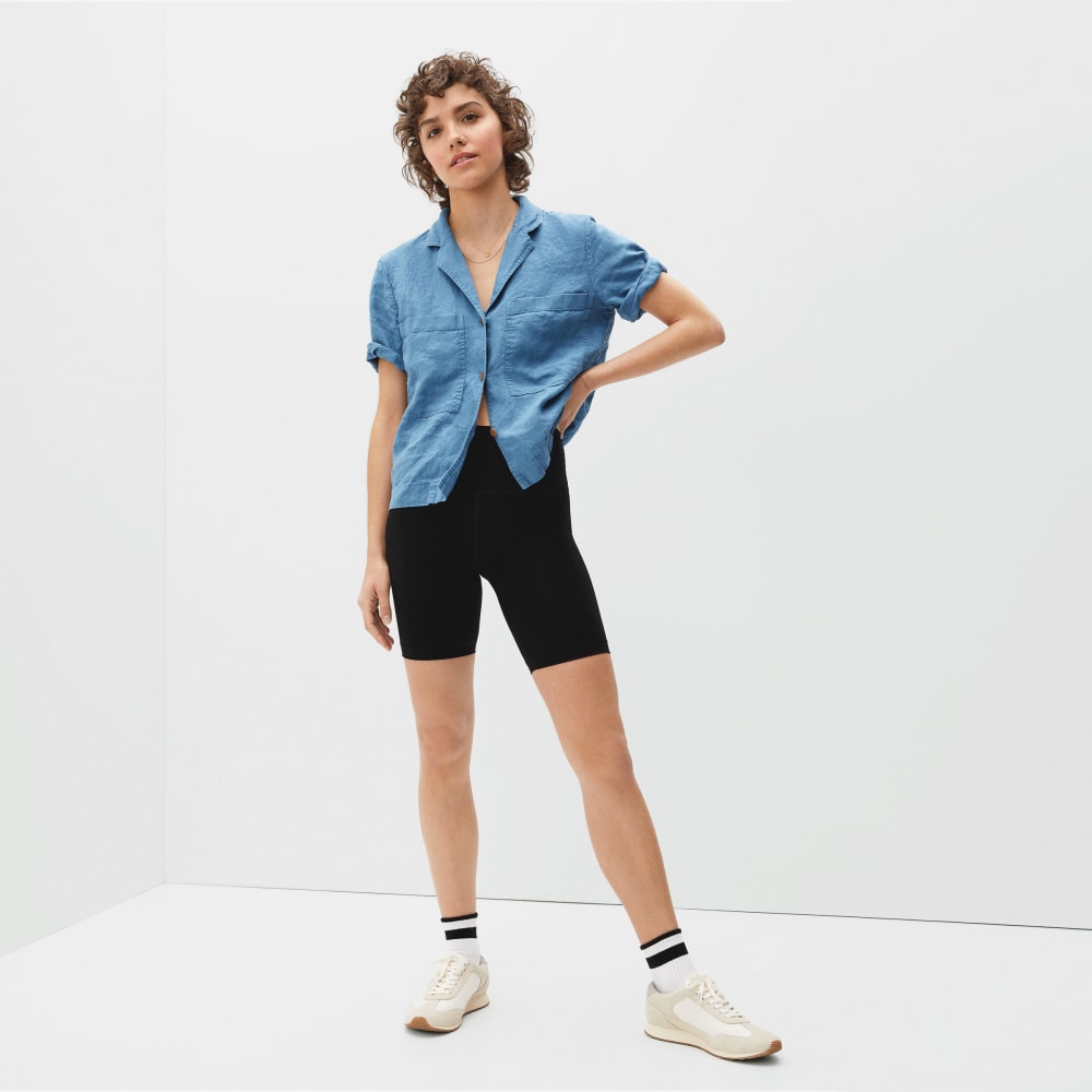 The Linen Workwear Shirt in Aegean — detail view