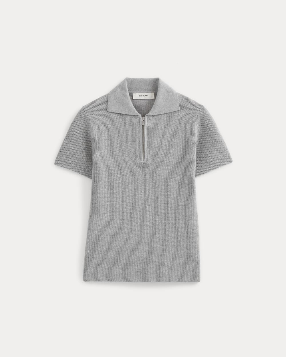 Knit Quarter-Zip Polo in Light Heathered Grey — alternate view