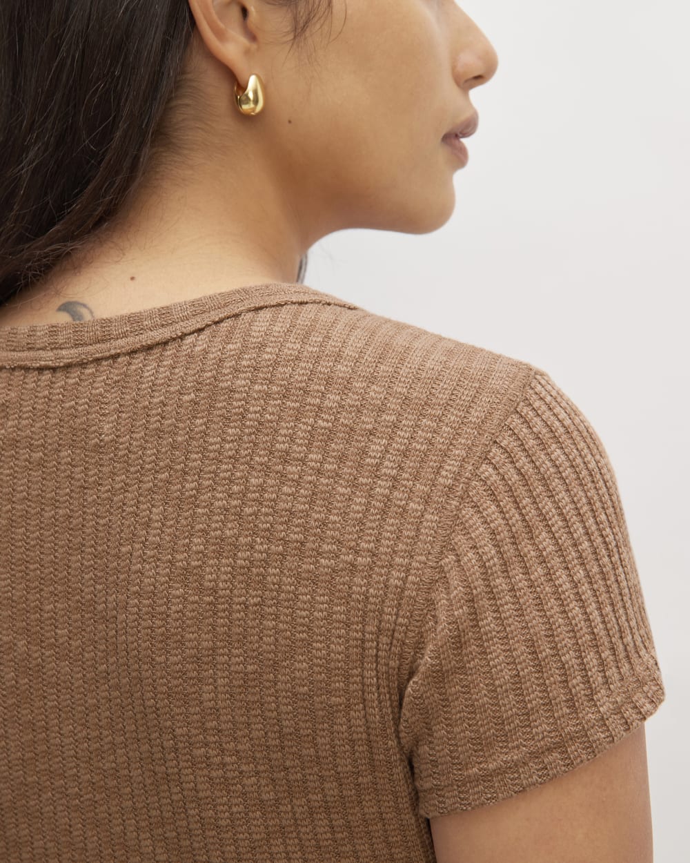 The Cozy Rib Tee in Carob Brown — detail view