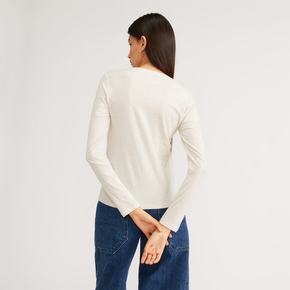 The Organic Cotton Long-Sleeve Crew in Oatmeal — detail view