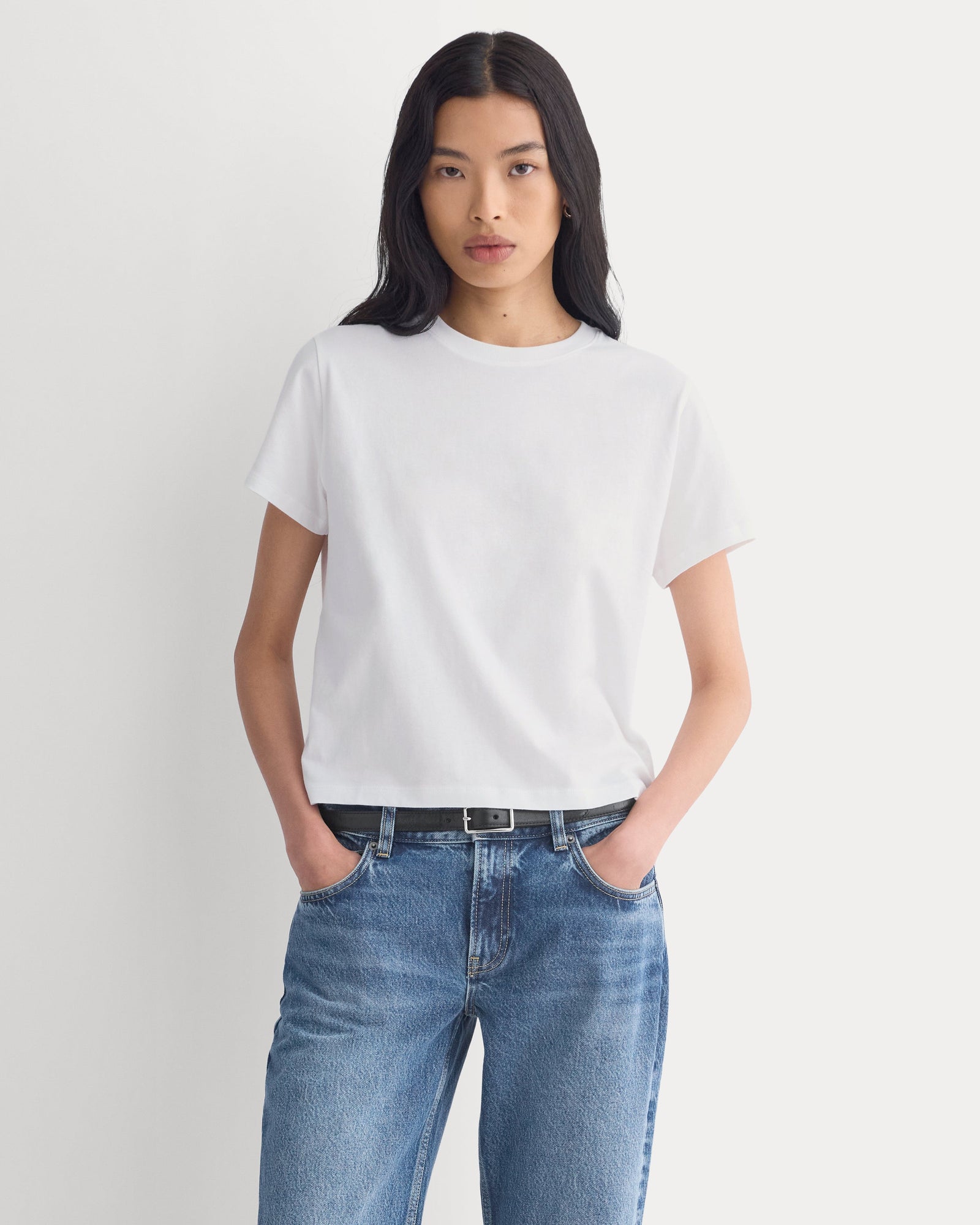 The Box-Cut Tee in Essential Cotton in White — front view