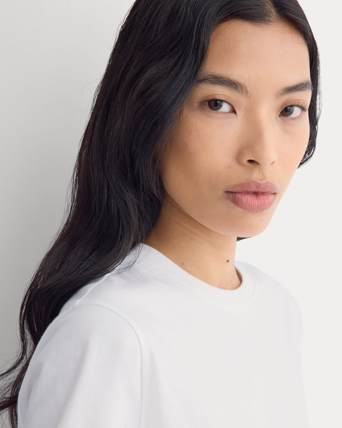 The Box-Cut Tee in Essential Cotton in White — detail view