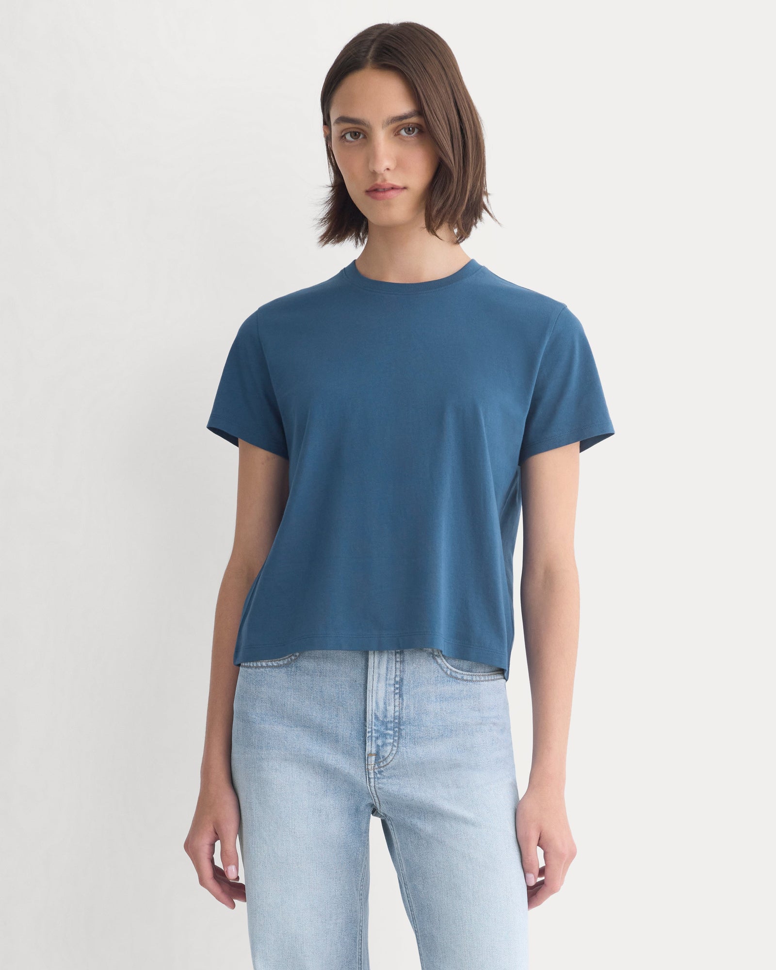 The Box-Cut Tee in Essential Cotton in Blue Wing Teal — front view