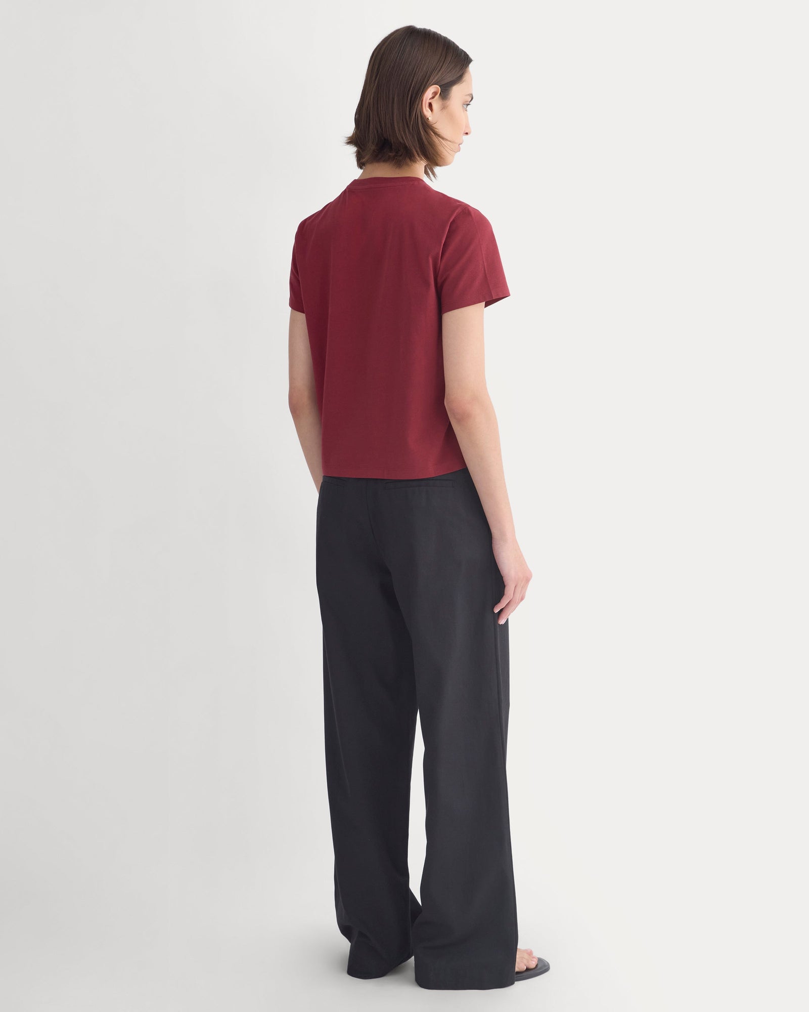 The Box-Cut Tee in Essential Cotton in Cabernet — detail view